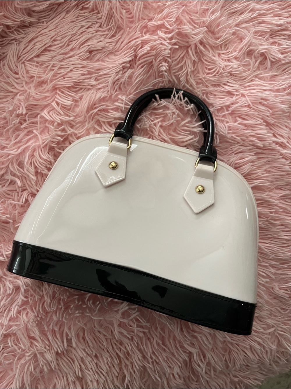 Amazon Two-Tone Patent Dome Satchel - White and Black